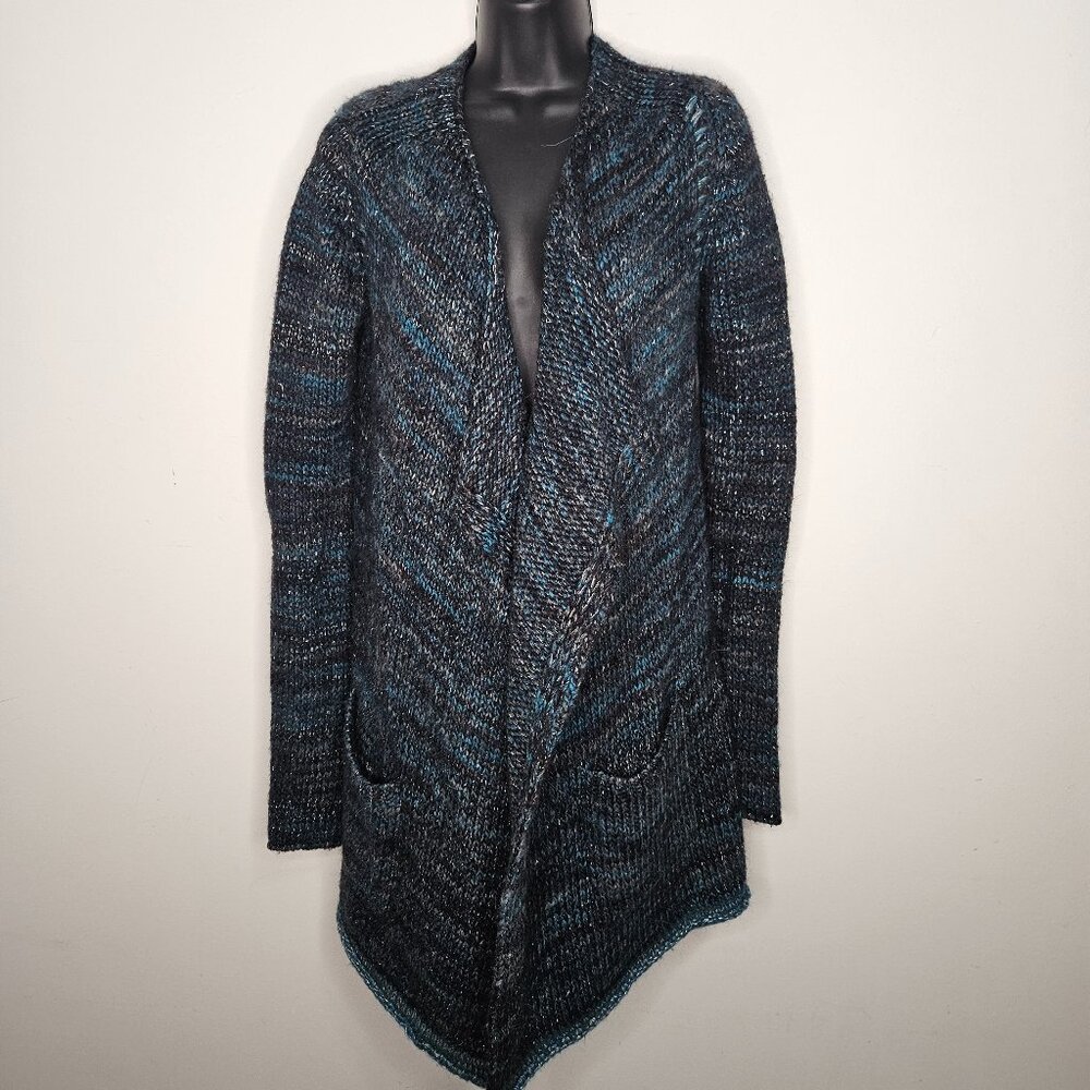 Zadig & Voltaire Open Front Chunky Knit Cardigan Sz S Blue Grey Melange Wool